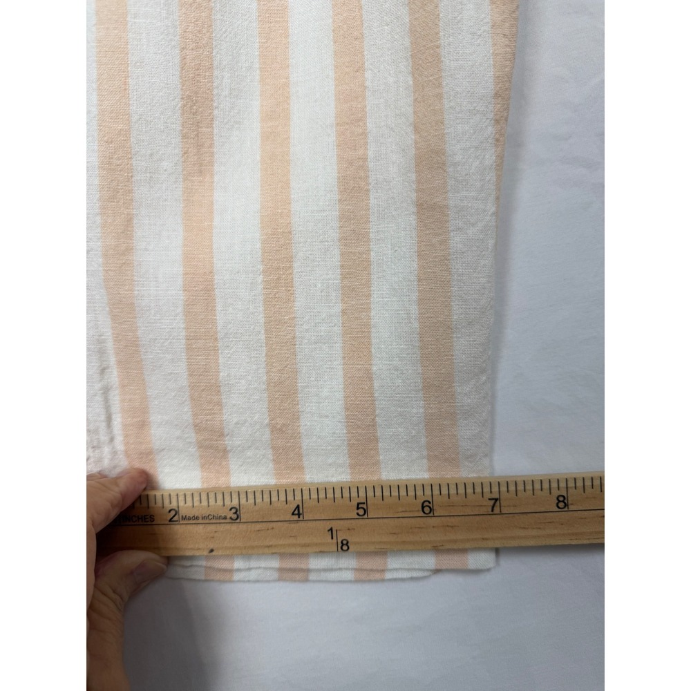 Anthropologie Striped Paperbag‎ Pants Womens 4 Peach White Linen Blend Belted - Picture 8 of 13